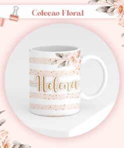 Caneca de Porcelana Floral 2023 - Floral Listrado