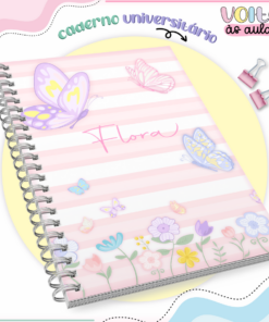 Caderno Universitário - 5 matérias - Floral Borboletas