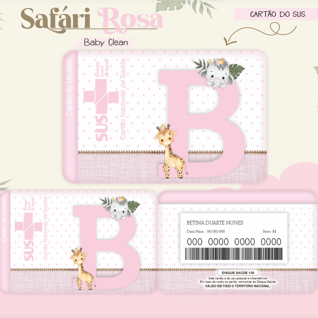 Cartão do SUS Personalizado - Safari Alfabeto Menina