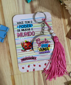 haveiro Botton dia dos Professores com card - Gente que ama ensinar - Rosa