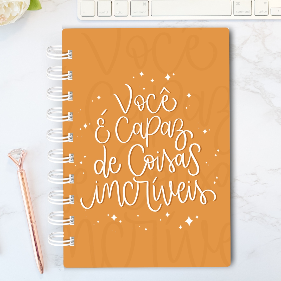 Planner A5 com Divisórias - Você é capaz de coisas incríveis - Capa Caramelo