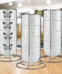 Kit Torre de 4 Xícaras 150ml c/Suporte de Metal  - Borboletas