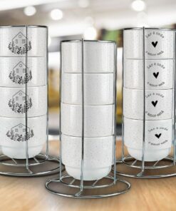 Kit Torre de 4 Xícaras 150ml c/Suporte de Metal  - Lar é onde o amor está