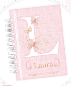 Caderneta de Saúde - Linho Rosa com Alfabeto e Borboletas