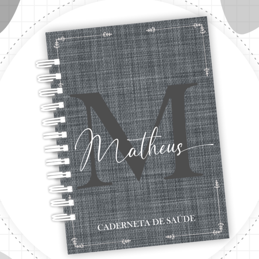 Caderneta de Saúde - Linho Cinza com Alfabeto