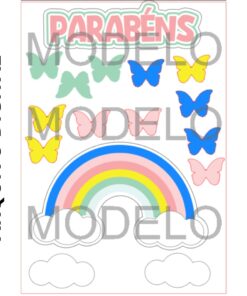 ARQUIVO DIGITAL - TOPO DE BOLO ARCO ÍRIS COM BORBOLETAS