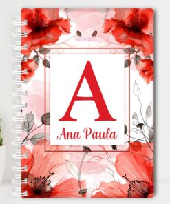 Agenda Personalizada Floral Alfabeto Vermelho