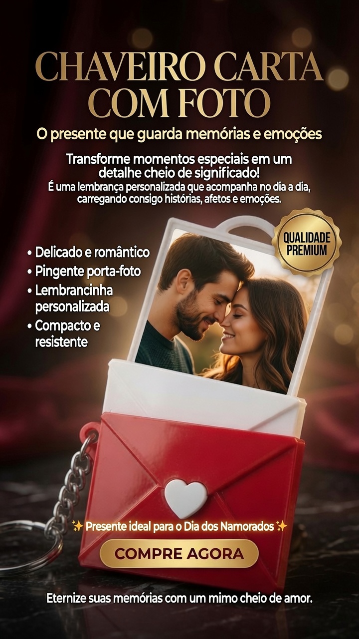 Chaveiro Envelope com Foto Personalizada Grátis - Imagem 2